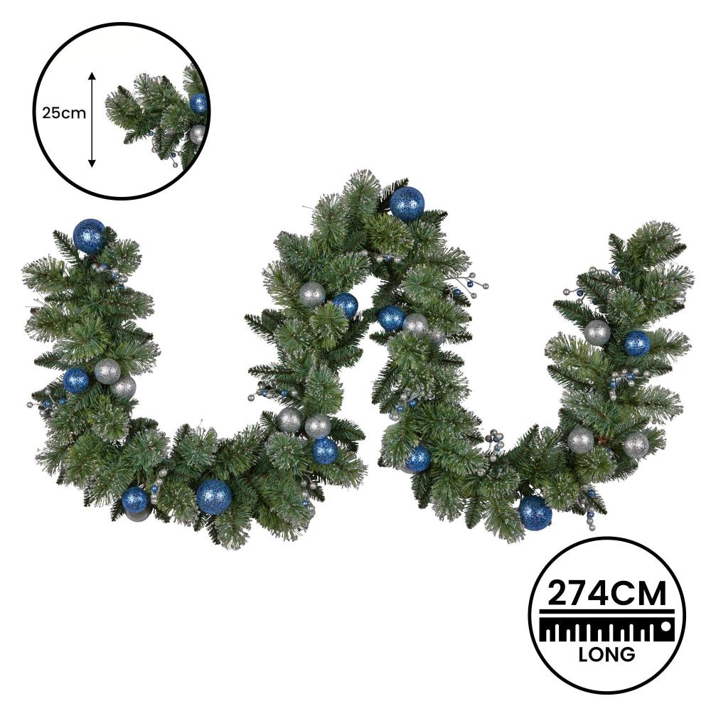 Swishmas 274Cm Blue Collection Multicolour Pre Lit Christmas Garland