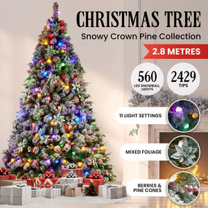 Swishmas Snowy Crown Pine 2.7M Multicolour Pre Lit Christmas Tree With 2429 Tips