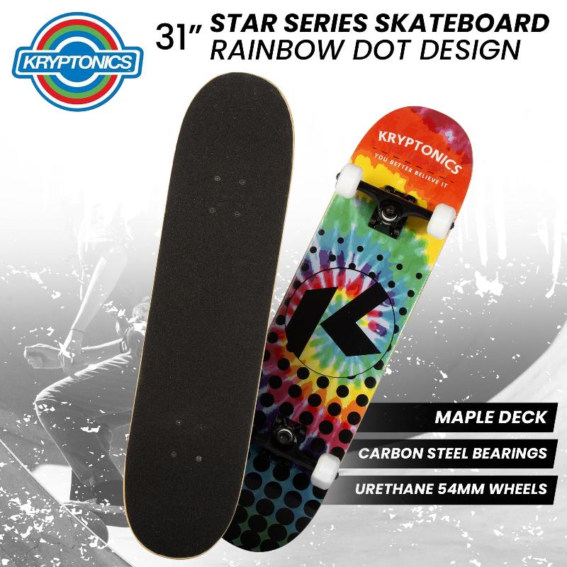 Kryptonics 31 Inch Star Series Complete Skateboard Rainbow Dot