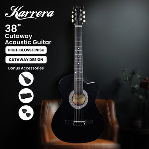 Karrera 38in Cutaway Acoustic Guitar with guitar bag Black