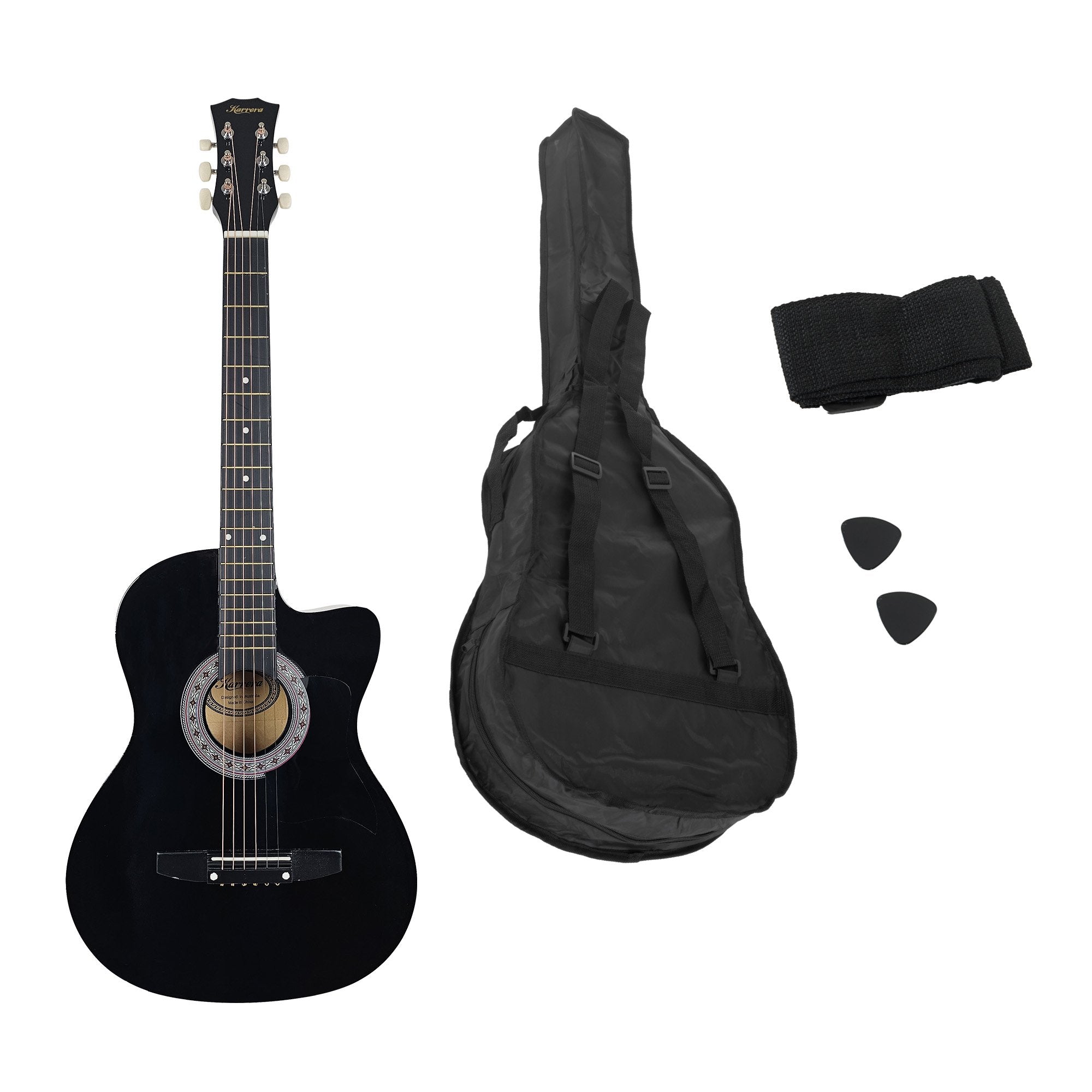 Karrera 38in Cutaway Acoustic Guitar with guitar bag Black