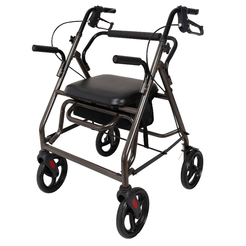 Orthonica Foldable Steel Frame Rollator Walker Lightweight Mobility Aid In Grey