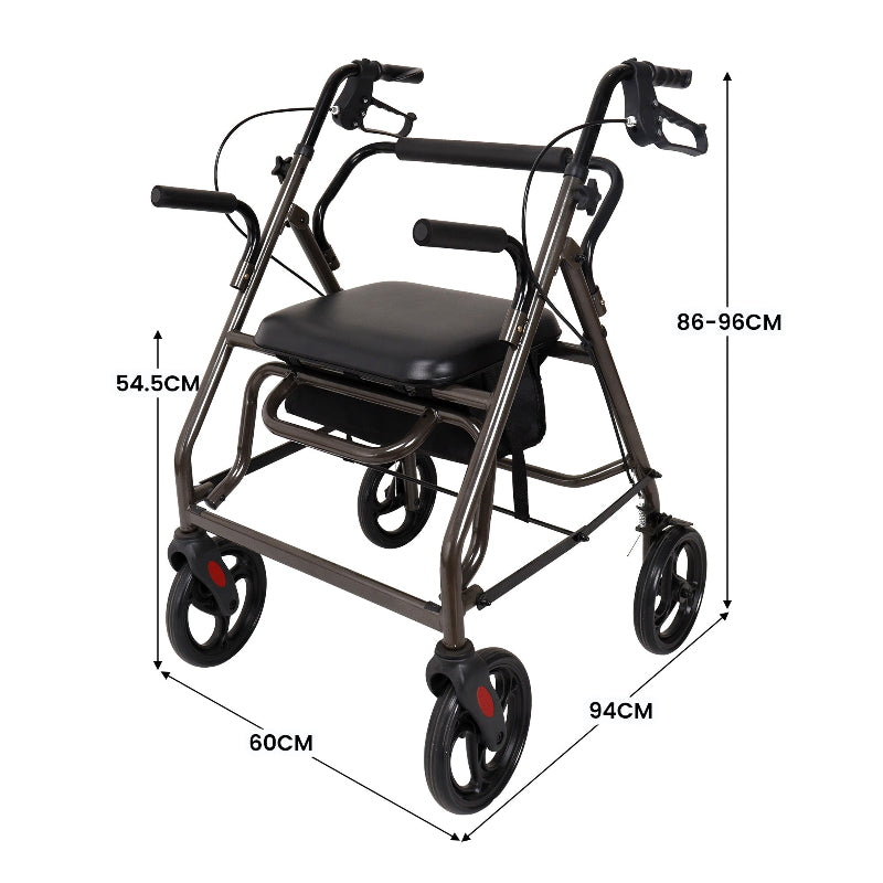 Orthonica Foldable Steel Frame Rollator Walker Lightweight Mobility Aid In Grey