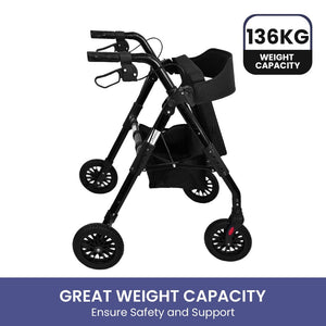 Orthonica Foldable Mobility Steel Rollator 136Kg Max Capacity Black