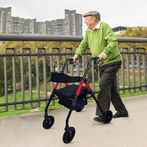 Orthonica Foldable Mobility Steel Rollator 136Kg Max Capacity Red