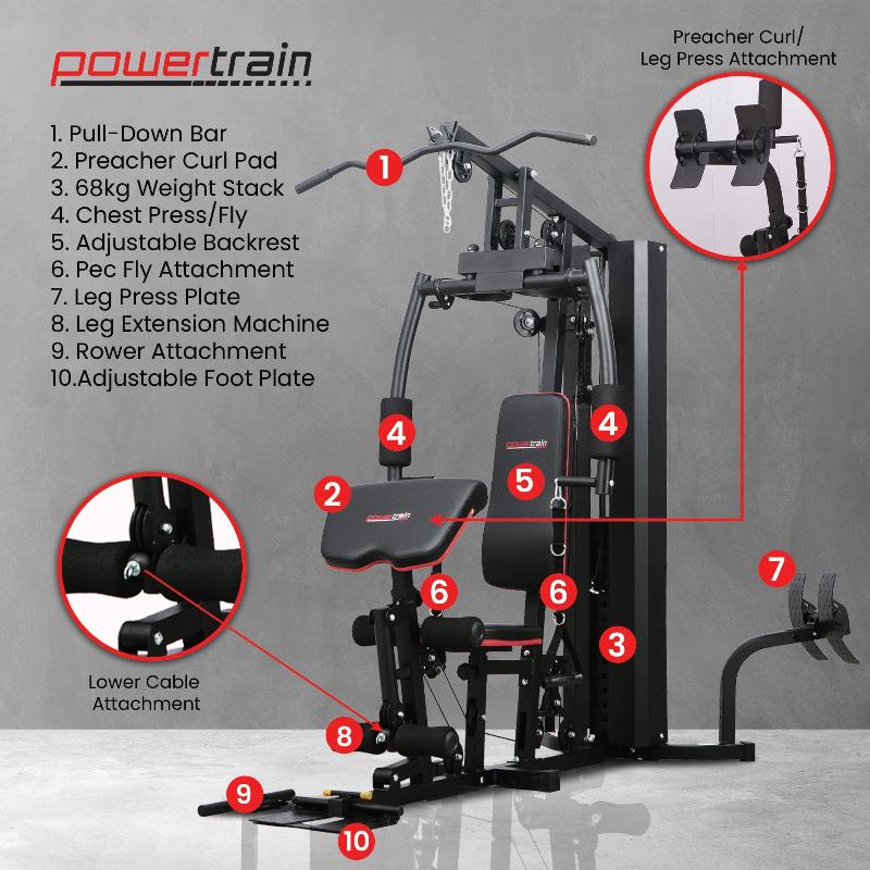 Powertrain Jx 89 Multi Station Home Gym 68Kg Weight Cable Machine