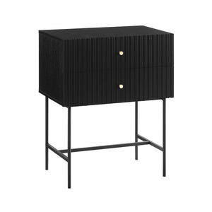 Sarantino Arden Fluted 2 Drawer Bedside Table Night Stand Black