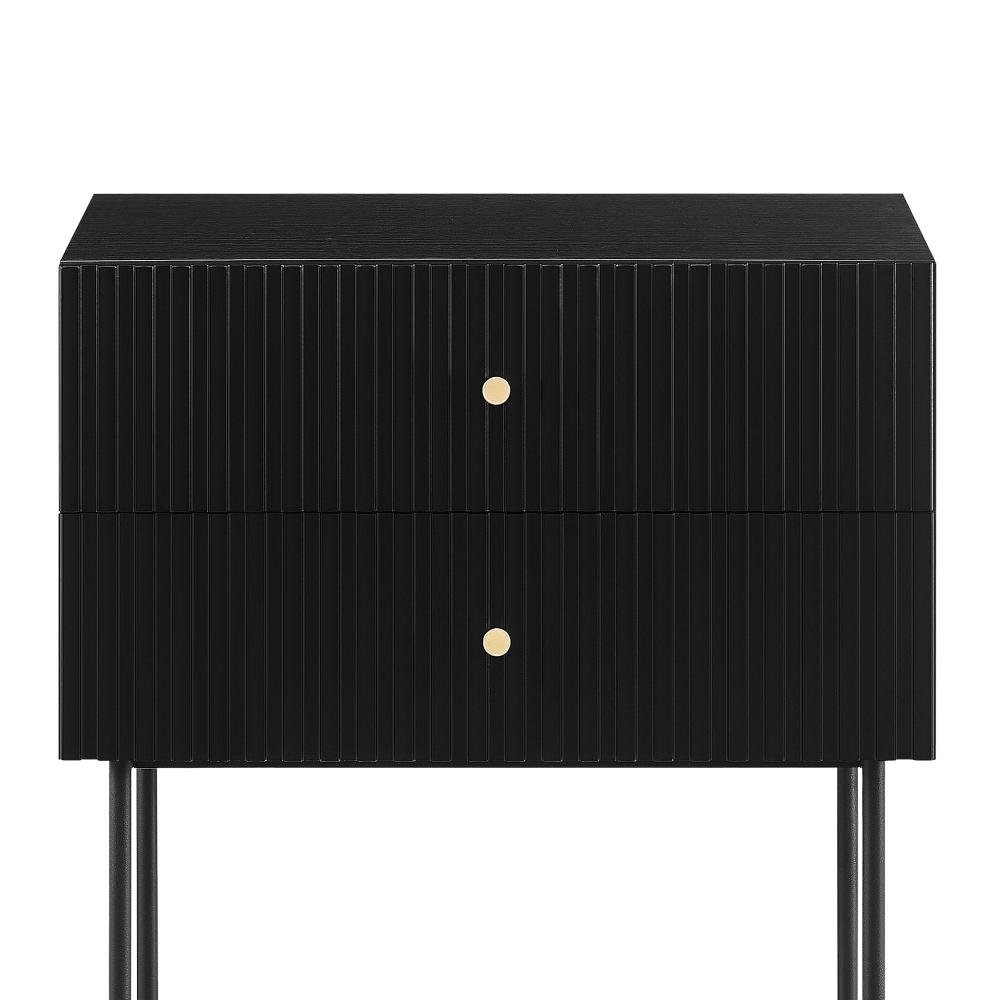 Sarantino Arden Fluted 2 Drawer Bedside Table Night Stand Black