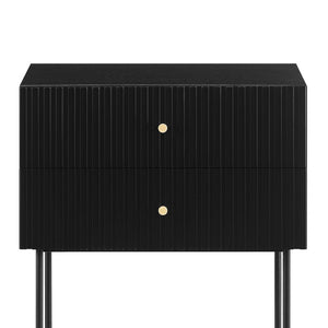 Sarantino Arden Fluted 2 Drawer Bedside Table Night Stand Black