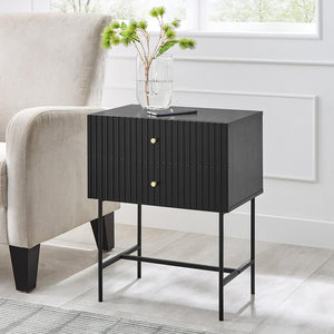 Sarantino Arden Fluted 2 Drawer Bedside Table Night Stand Black