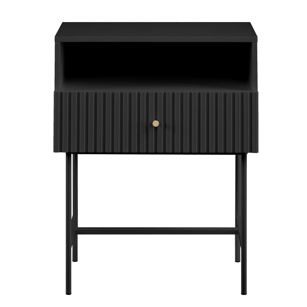 Sarantino Cecil Slender Fluted Bedside Table In Black