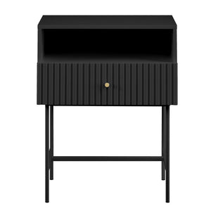 Sarantino Cecil Slender Fluted Bedside Table In Black