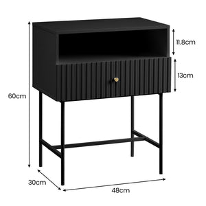 Sarantino Cecil Slender Fluted Bedside Table In Black