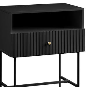 Sarantino Cecil Slender Fluted Bedside Table In Black