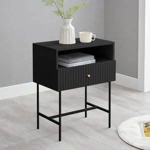 Sarantino Cecil Slender Fluted Bedside Table In Black