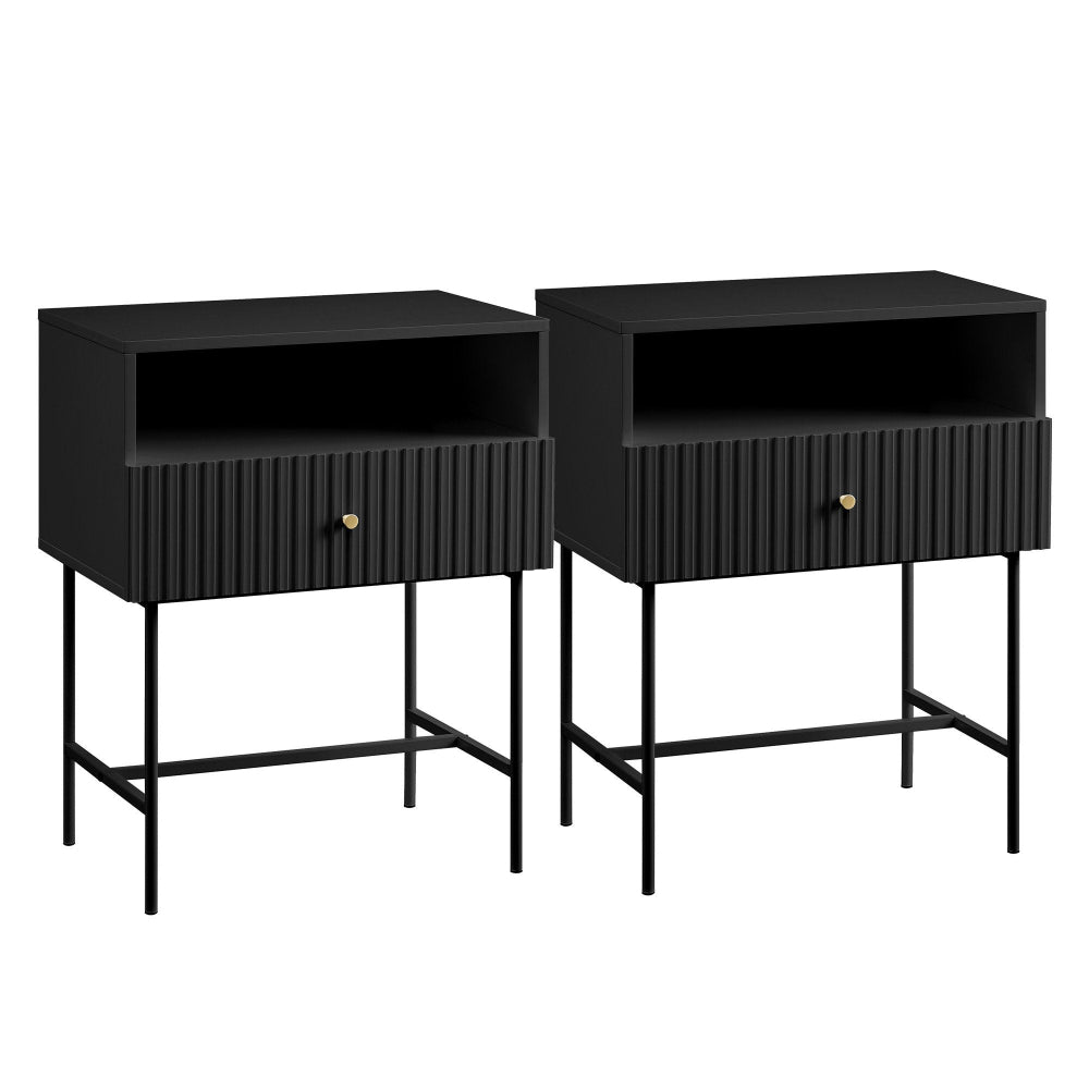 Sarantino Cecil Slender Fluted Bedside Table In Black