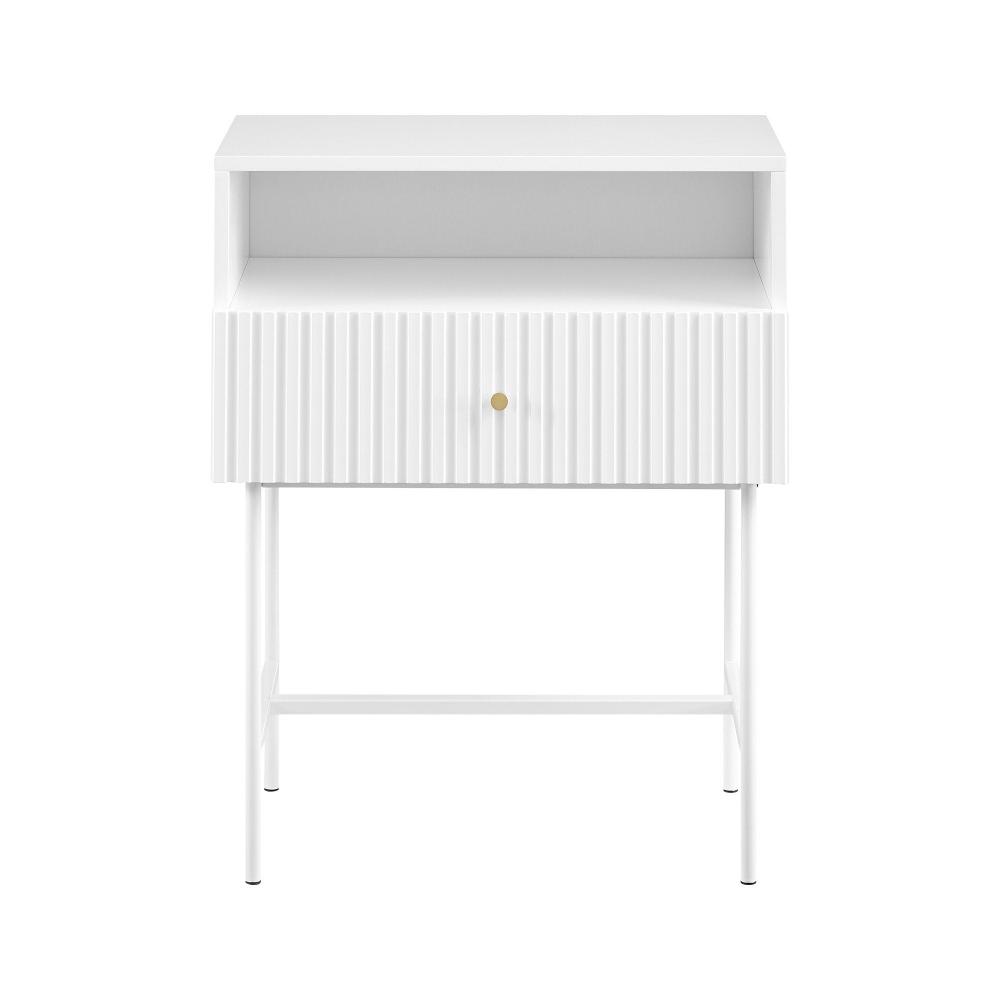 Sarantino Cecil Slender Fluted Bedside Table In White