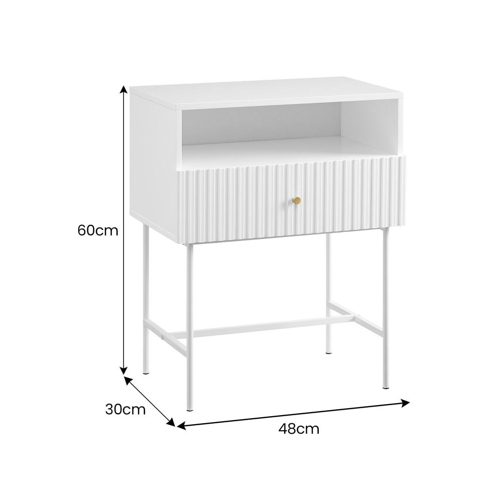 Sarantino Cecil Slender Fluted Bedside Table In White