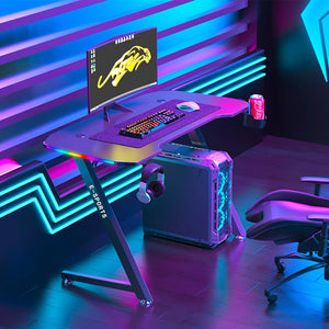 120Cm New Arrive Computer Table Z Shaped Gaming Desk With Rgb Led Lights Tables