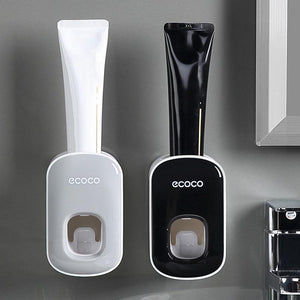 Ecoco Wall Mount Auto Ands Free Toothpaste Dispenser Automatic Squeezer Bathroom Holder Black