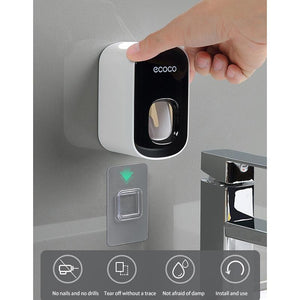 Ecoco Wall Mount Auto Ands Free Toothpaste Dispenser Automatic Squeezer Bathroom Holder Black