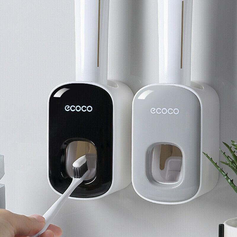 Ecoco Wall Mount Auto Ands Free Toothpaste Dispenser Automatic Squeezer Bathroom Holder Black