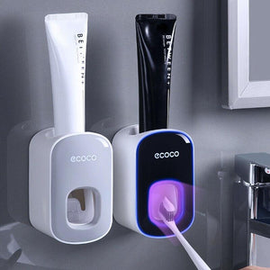 Ecoco Wall Mount Auto Ands Free Toothpaste Dispenser Automatic Squeezer Bathroom Holder Black