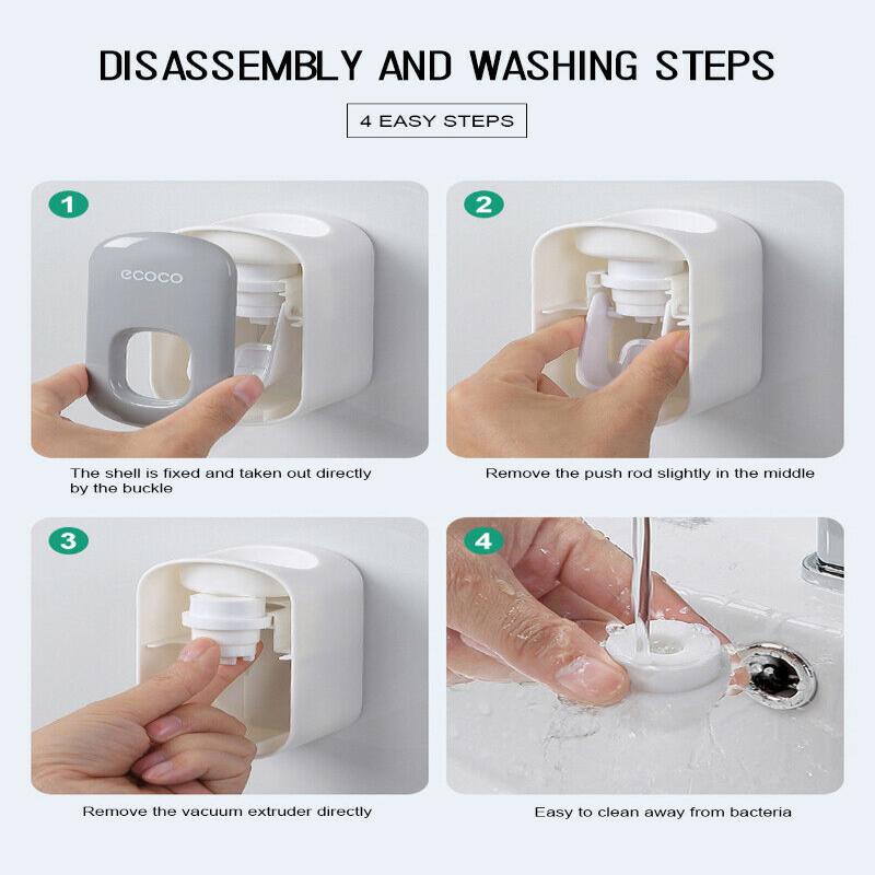 Ecoco Wall Mount Auto Ands Free Toothpaste Dispenser Automatic Squeezer Bathroom Holder Black