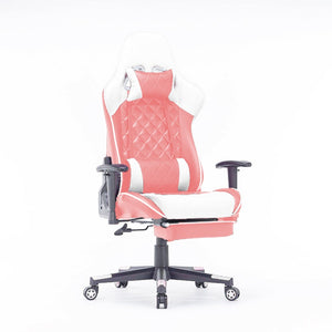 Gaming Chair Ergonomic Racing 165 Reclining Seat 3D Armrest Footrest Pink White