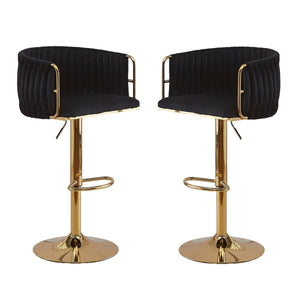 2X Height Adjustable Black Swivel Bar Stool Velvet Golden Round Base Barstools Chairs