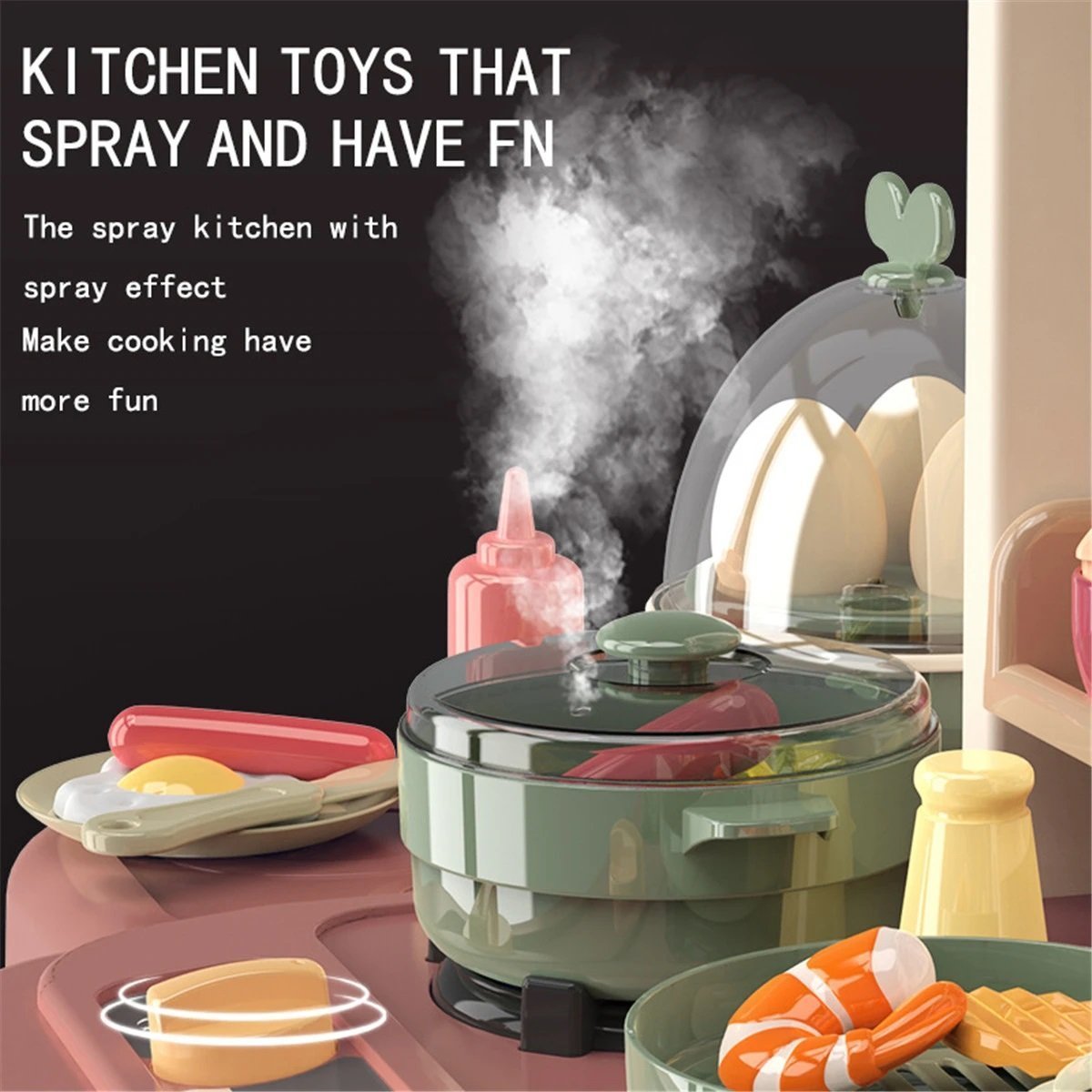 65Pcs 93Cm Children Kitchen Kitchenware Play Toy Simulation Steam Spray Cooking Set Cookware Tableware Gift Blue Color