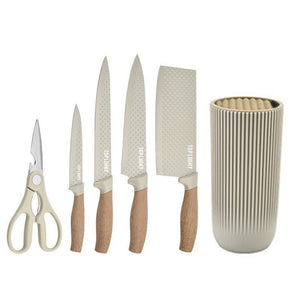 6 Piece Kitchen Knife Set Non Stick Stainless Steel Blades With Universal Block