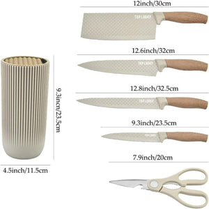 6 Piece Kitchen Knife Set Non Stick Stainless Steel Blades With Universal Block