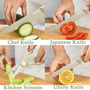 6 Piece Kitchen Knife Set Non Stick Stainless Steel Blades With Universal Block