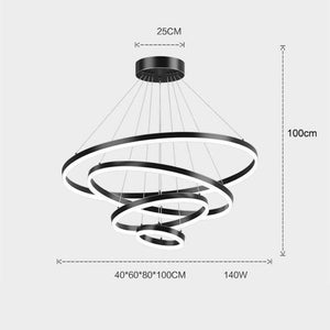 Black 4 Rings Minimalist Led Pendant Light Adjustable Circular Chandelier