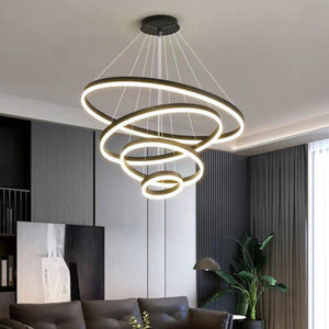 Black 4 Rings Minimalist Led Pendant Light Adjustable Circular Chandelier