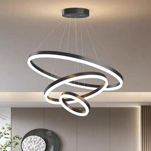 Black 4 Rings Minimalist Led Pendant Light Adjustable Circular Chandelier