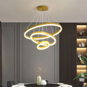 Gold 3 Rings Minimalist Led Pendant Light Adjustable Circular Chandelier