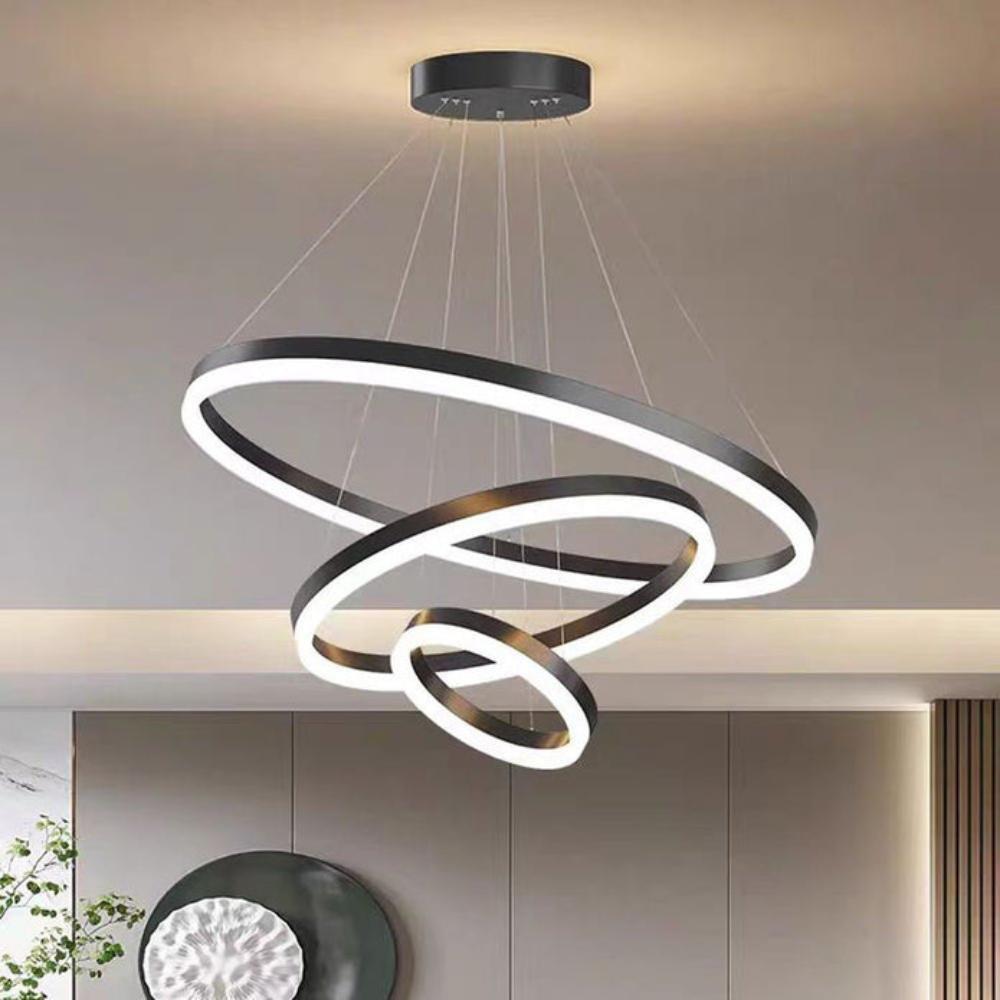 Gold 3 Rings Minimalist Led Pendant Light Adjustable Circular Chandelier