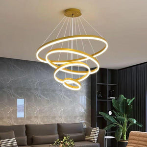 Gold 4 Rings Minimalist Led Pendant Light Adjustable Circular Chandelier