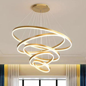 Gold 5 Rings Minimalist Led Pendant Light Circular Chandelier
