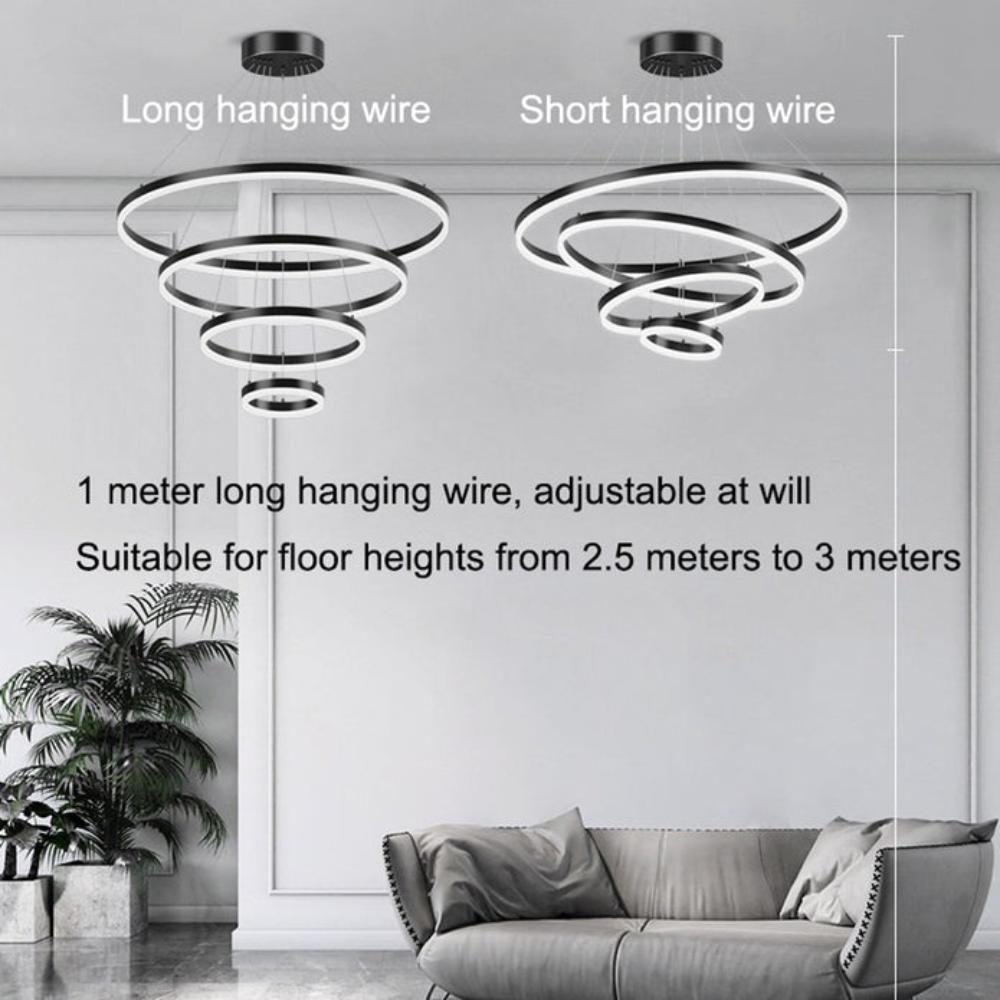 Gold 5 Rings Minimalist Led Pendant Light Circular Chandelier