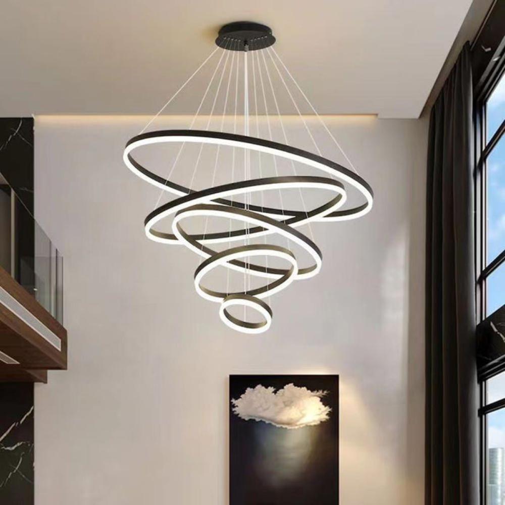 Gold 5 Rings Minimalist Led Pendant Light Circular Chandelier