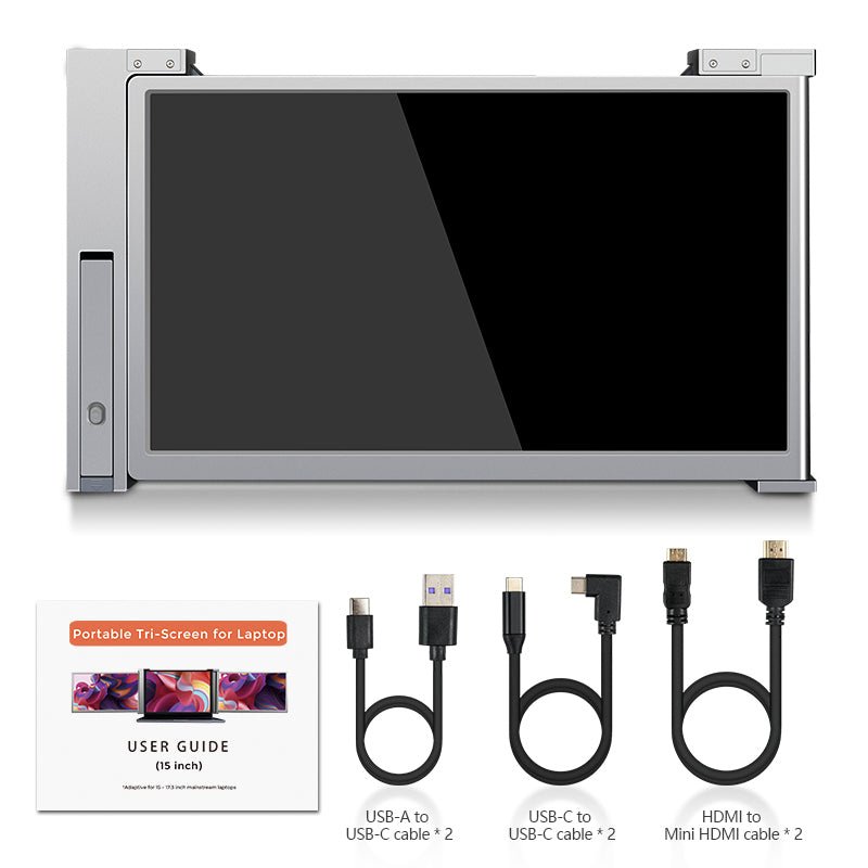 Fopo Dual Triple Fold 1080P Ips Fhd Monitor Screen Extender For Laptop 15 Grey"
