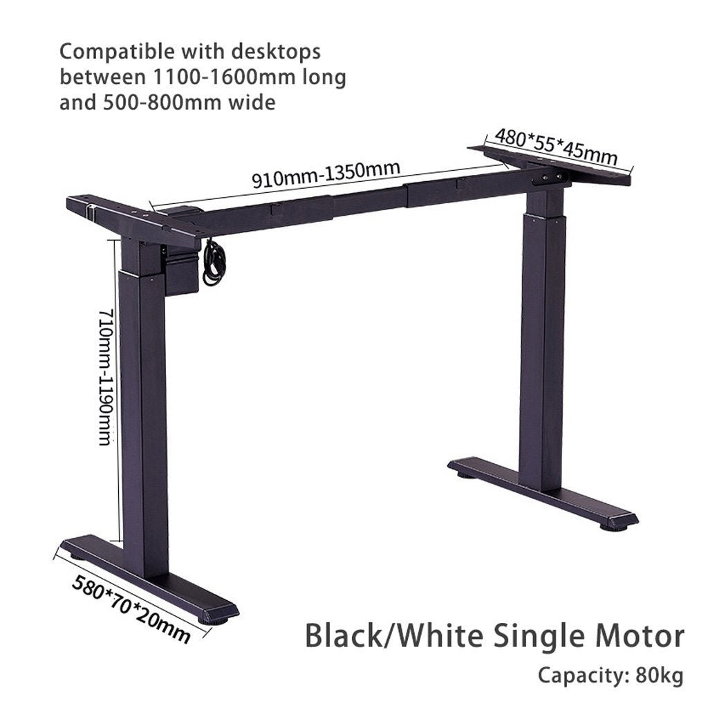 160Cm Standing Desk Height Adjustable Sit Motorised Black Single Frame White Top