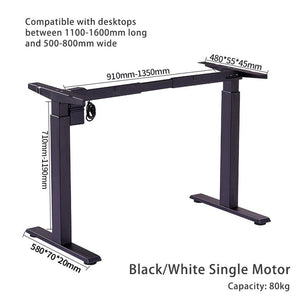 160Cm Standing Desk Height Adjustable Sit Motorised Black Single Frame White Top