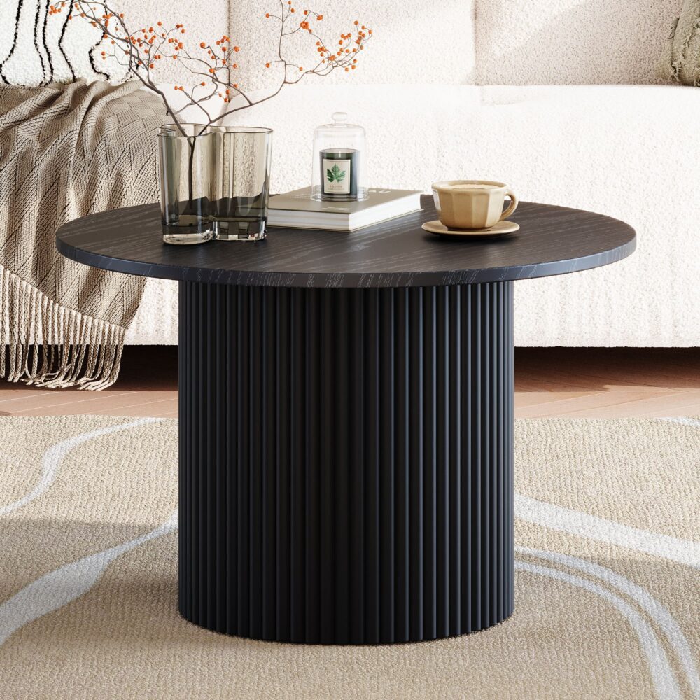 Luxe Black Ribbed Texture Wooden Coffee Table