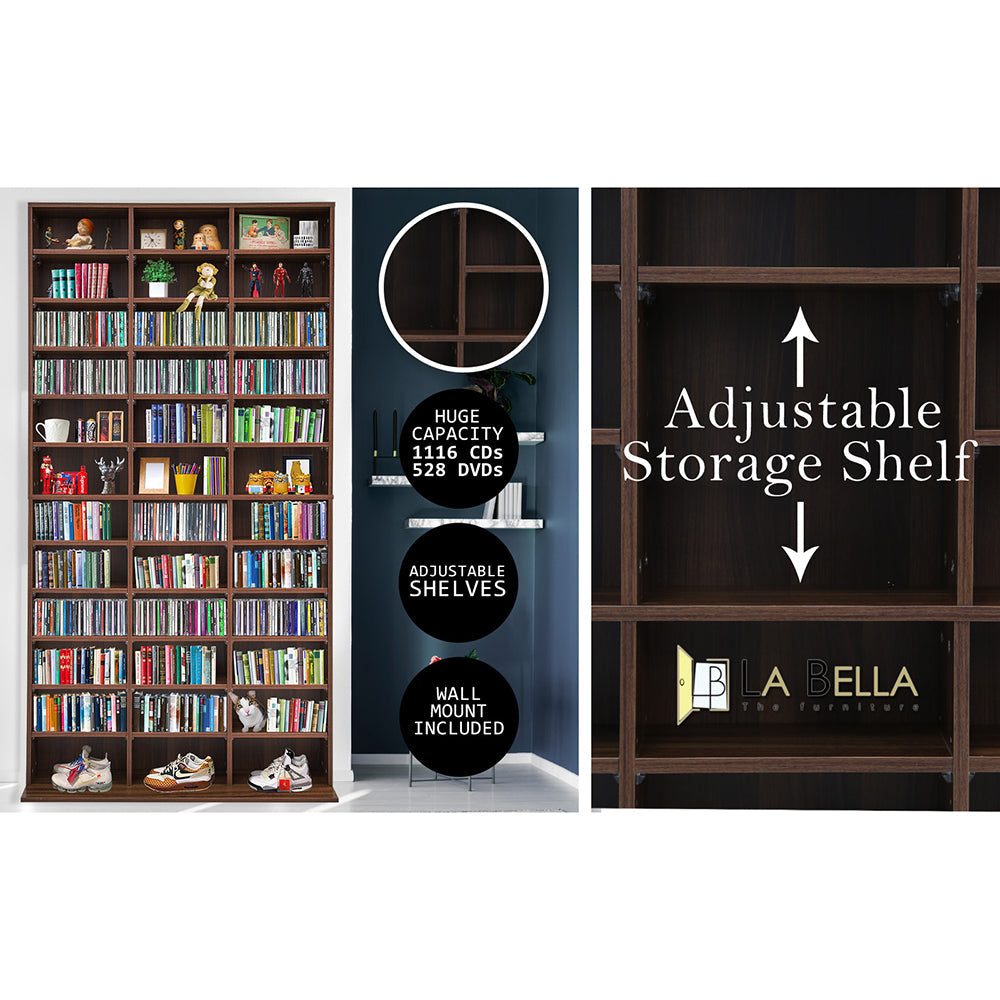 Adjustable Shelves Cd Dvd Bluray Media Book Storage Cupboard Espresso