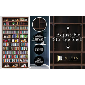 Adjustable Shelves Cd Dvd Bluray Media Book Storage Cupboard Espresso