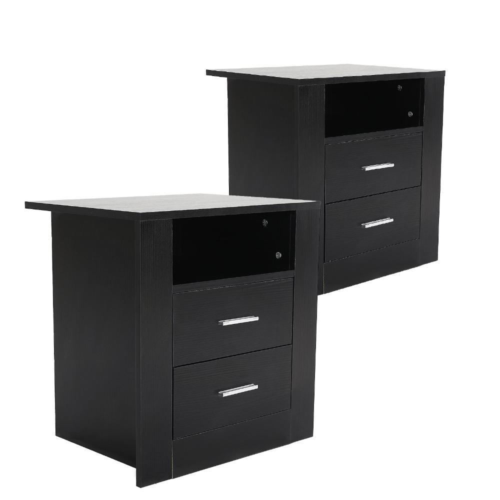 2X Bedside Table Side Storage Cabinet Nightstand Bedroom Drawer 1 Shelf Zuri Black